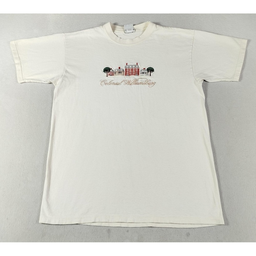 Vintage Sope Creek Shirt Mens Large White Colonial Williamsburg Embroidered 90s